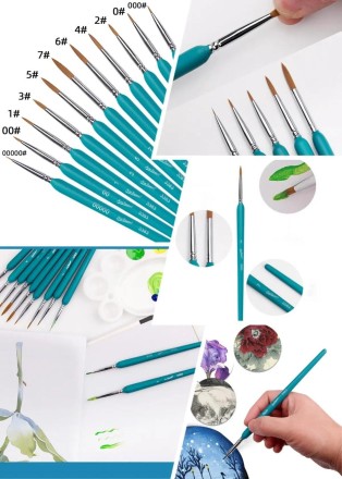 Набір пензликів для живопису та каліграфії, колонок, "волоча вовна" нейлон 100%, 11 штук