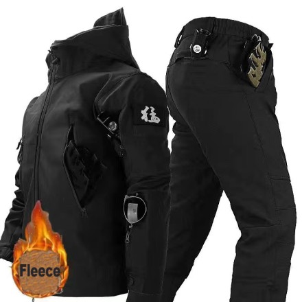 Тактичний флісовий непромокальний костюм преміумкласу. "Black Wolf" 4XL Military Tactical Waterproof Suit.
