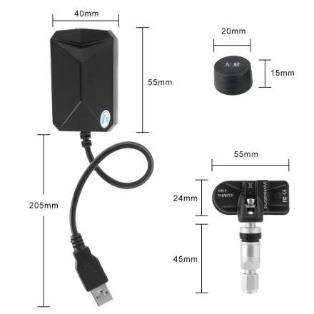 Система контролю тиску в шинах Автомобільна з 4 датчиками, USB, Android