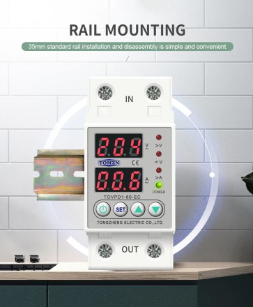 Пристрій захисту мережі Ptorector TOVPD1-60-EC (реле напруги + амперметр). Відсікач напруги.