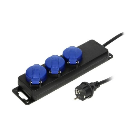 Колодка для подовжувача на 3 розетки з кришками та заземленням, IP44 16A, 3680W max, з вушком для підвіски, schuk