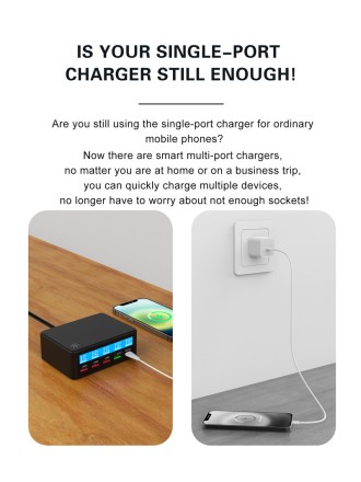 Швидкий зарядний пристрій 65W 5 port  USB Quick Charge Station QC3.0 PD LED экран  для планшетів і смартф
