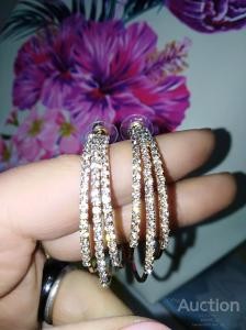 Сережки кільця зі стразами позолота