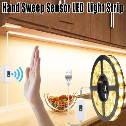 USB LED Світлодіодна стрічка 5V  з датчиком увімкнення — вимикання. 2700К Waterproof IP67