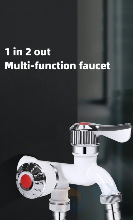 Змішувач із двома виходами та подвійним керуванням, фітинг на шланг для поливання, універсальний кран 1/2" для прання