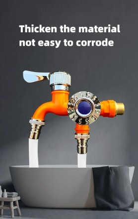 Змішувач із двома виходами та подвійним керуванням, фітинг на шланг для поливання, універсальний кран 1/2" для прання