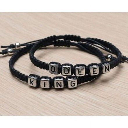 Парні браслети для закоханих "Є король" "Його королева" "Her King" "His Queen", метал + вставки з каменю