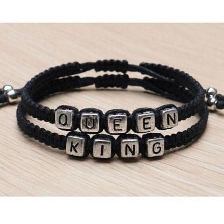 Парні браслети для закоханих "Є король" "Його королева" "Her King" "His Queen", метал + вставки з каменю