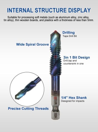 Набір мітчиків із композитної сталі 4341 з титановим покриттям, 6 шт., HSS Drill Bit Set (High Speed Steel 4341)