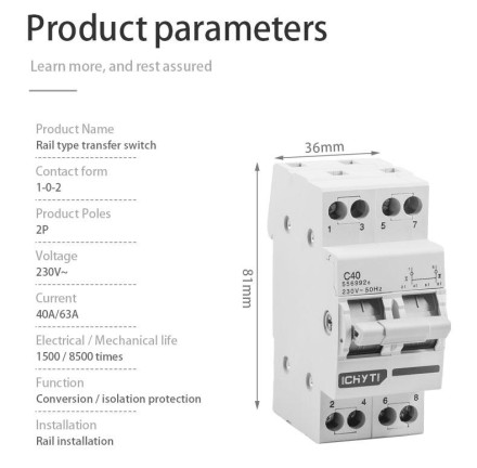 Перемикач навантаження перекидної рубільник CHYT MTS 40А 2Р дім і генератор