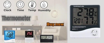 Цифровий термометр, гігрометр, метеостанція, тестер температури та вологості, годинник, будильник HTC-1