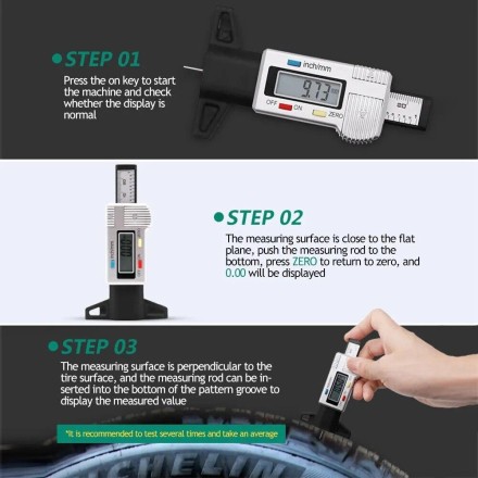 Вимірювач глибини протектора для автомобільних шин, цифровий 0-25,4 мм.
