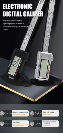 Вимірювач глибини протектора для автомобільних шин, цифровий 0-25,4 мм.