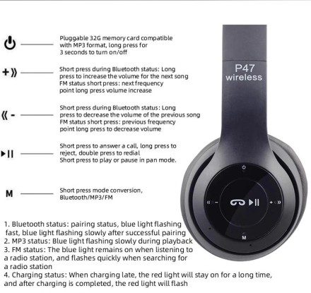 Наушники стереогарнитура "XiaoMi P47 SuperBass" 5.0 Bluetooth,  micro SD card - гарнитура,  складані