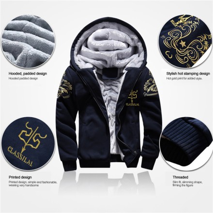 Спортивний костюм  зимовий  з капюшоном, повсякденна утеплена тепла толстовка + штани, синій XXXL