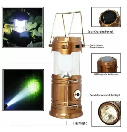 Ліхтар кемпінговий акумуляторний 6+1 LED 5800T SOLAR SPUTNIK, Gold 1800 мА + Power Bank