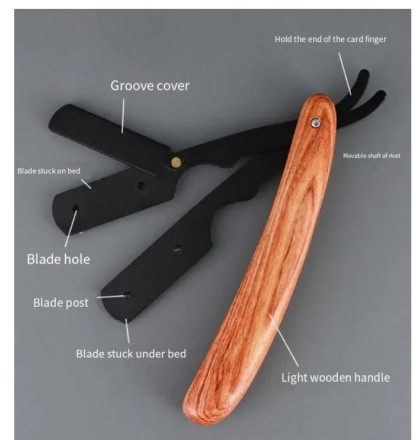 Небезпечна бритва, клинкова бритва з відкритим лезом, пряма бритва, побоювання, шаветка, натуральне дерево