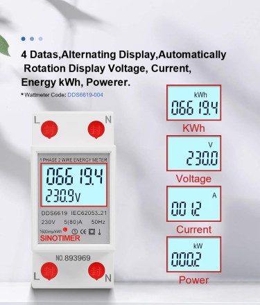 Однофазний електро лічильник на DIN рейку з LED-екраном Sinotimer 80А DDS6619-004 з підсвіткою екрана
