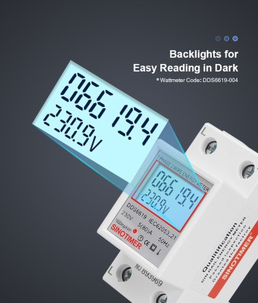 Однофазний електро лічильник на DIN рейку з LED-екраном Sinotimer 80А DDS6619-004 з підсвіткою екрана