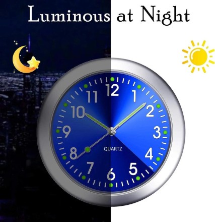 Годинник для авто, кварцовий, кришка неіржавка шкіра, сині ультрафіолет, класичний циферблат 3М