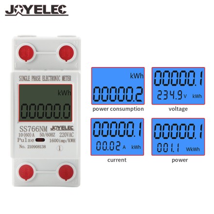 Однофазний лічильник на DIN рейку з LED-екраном JOYELEC 60 А з підсвіткою екрана. Струм в амперах і кіловатах