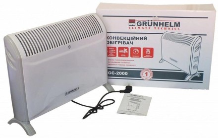 Конвектор електричний нагрівач Grunhelm GC-2000A, 3 режими, терморегулятор (термостат), захист від замірювання