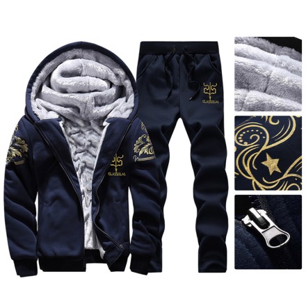 Спортивний костюм  зимовий  з капюшоном, тепла толстовка + штани, чорний White Bear, 4XL