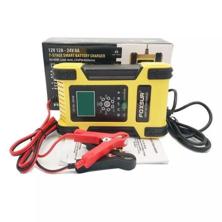 Потужний акумуляторний зарядний пристрій автомат FOXSUR 12 Ампер 12-24 для будь-якого типу акумуляторів АКБ