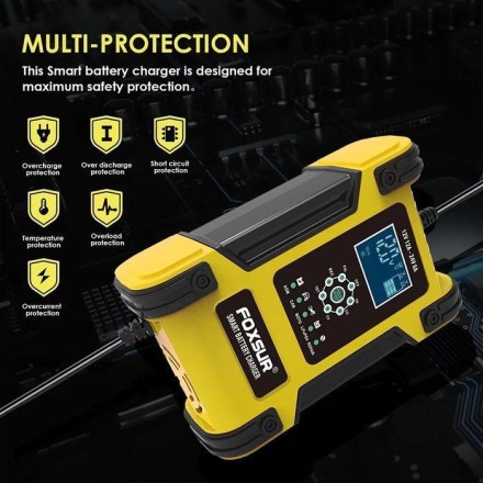 Потужний акумуляторний зарядний пристрій автомат FOXSUR 12 Ампер 12-24 для будь-якого типу акумуляторів АКБ