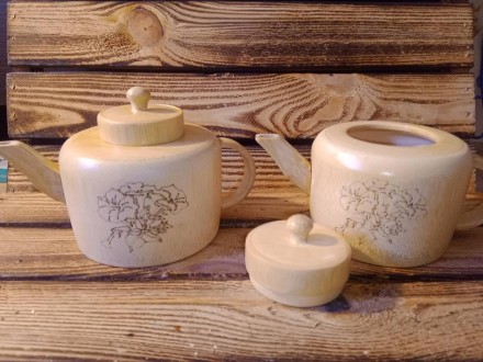 Заварювальний чайник із бамбука. Заварник. Авторський розпис. Ручна робота. Різьба