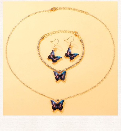 Подарунковий набір для жінок 5 в 1: розкішний годинник "Butterfly", браслет, сережки, кулон із ланцюжком