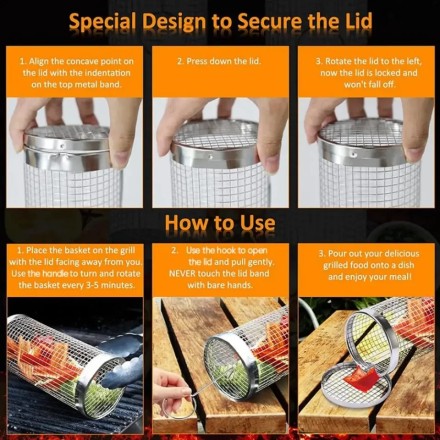 Кошик для BBQ з неіржавкої сталі, обертовий кошик для гриля,  копчення, гриль-кошик "Mister BBQ" 30