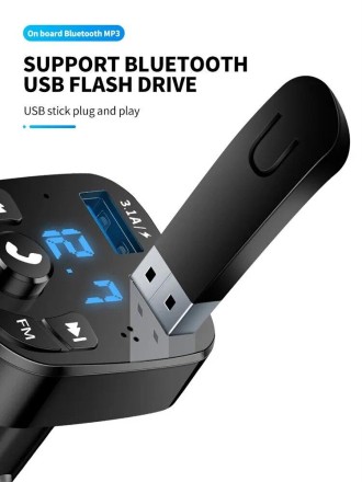 FM трансмітер F57 BL, MP3 Player, Автомобільна швидка зарядка, 3,1А QС 3.0  2 USB Bluetooth 5.0 Вольтметр