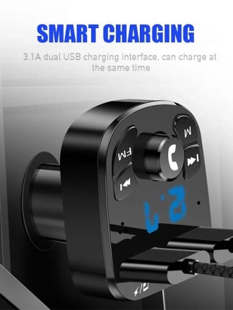 FM трансмітер F57 BL, MP3 Player, Автомобільна швидка зарядка, 3,1А QС 3.0  2 USB Bluetooth 5.0 Вольтметр