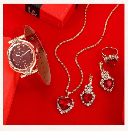 Подарунковий набір для жінок 5 в 1: розкішний годинник "Montre Femme", браслет, сережки, кільце, кулон із ланцюжком