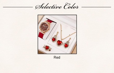 Подарунковий набір для жінок 5 в 1: розкішний годинник "Montre Femme", браслет, сережки, кільце, кулон із ланцюжком