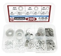 Набір із 200 шт. плоских шайб із неіржавкої сталі 304 (M2 M2.5 M3 M4 M5 M6 M8 M10 M12). В органайзері.