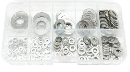 Набір із 200 шт. плоских шайб із неіржавкої сталі 304 (M2 M2.5 M3 M4 M5 M6 M8 M10 M12). В органайзері.