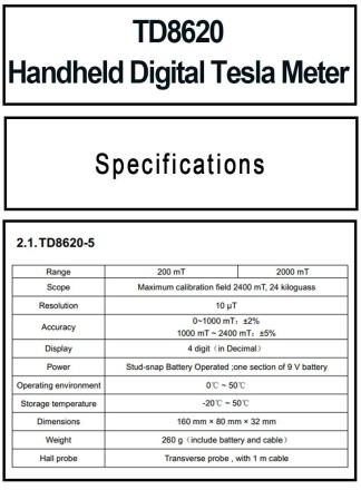 Гаусметр Тесламетр Магнітомер Tunkia TD8620 0-2000 мТл тестер магнітного поля