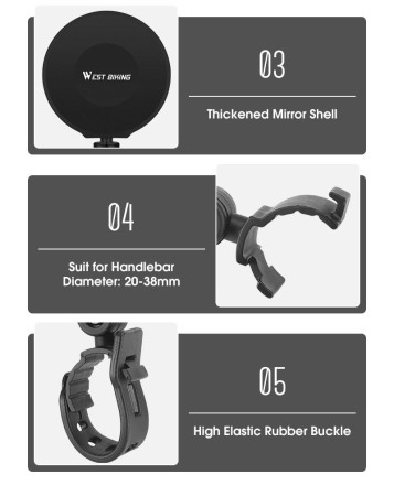 Універсальне велосипедне дзеркало заднього огляду, що регулюється на 360 градусів WEST BIKING