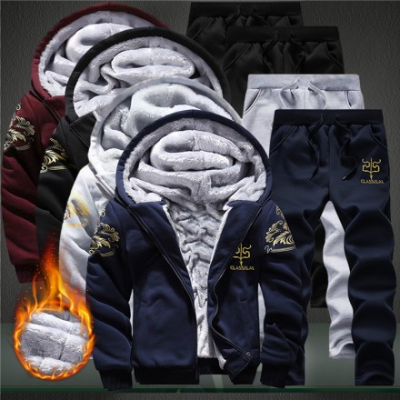 Спортивний костюм  зимовий  з капюшоном, тепла толстовка + штани, чорний White Bear,  3XL - 4XL