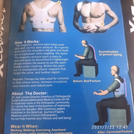 Коректор постави магнітний корсет Power Magnetic Posture Sport by Emson L — XL. Оригінал!