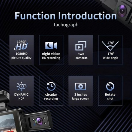 Автовідеореєстратор HD 1080P Dashcam DVR Recorder "Black Box", 2 камери WI-FI, IPS 3''