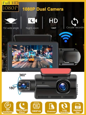 Автовідеореєстратор HD 1080P Dashcam DVR Recorder "Black Box", 2 камери WI-FI, IPS 3''