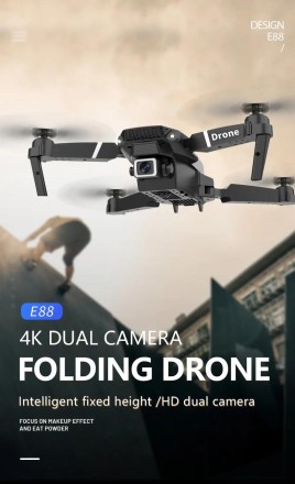 Квадрокоптер Дрон E88 Pro2, 4K, ширококутна HD-камера, Wi-Fi, fpv