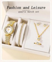 Подарунковий набір для жінок 6 в 1: розкішний годинник "Femino Gold", браслет, сережки, кулон із ланцюжком, кільце