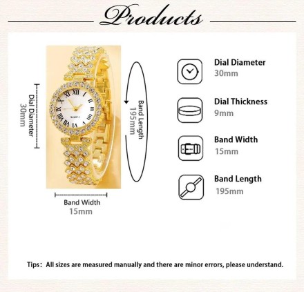 Подарунковий набір для жінок 6 в 1: розкішний годинник "Femino Gold", браслет, сережки, кулон із ланцюжком, кільце