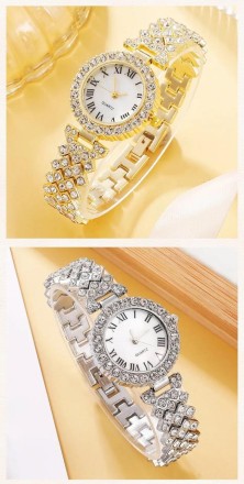 Подарунковий набір для жінок 6 в 1: розкішний годинник "Femino Gold", браслет, сережки, кулон із ланцюжком, кільце