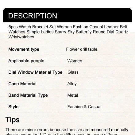 Подарунковий набір для жінок 6 в 1: розкішний годинник "Femino Gold", браслет, сережки, кулон із ланцюжком, кільце