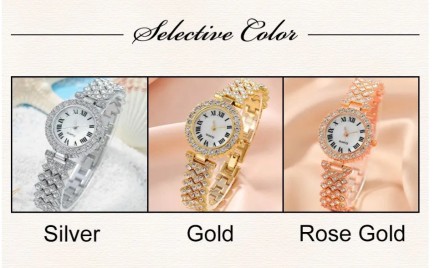 Подарунковий набір для жінок 6 в 1: розкішний годинник "Femino Gold", браслет, сережки, кулон із ланцюжком, кільце